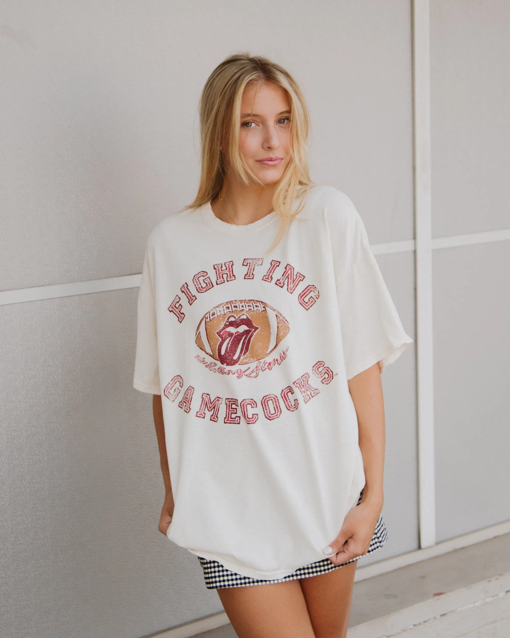 Rolling Stones Fighting Gamecocks Football Lick Off White Thrifted Tee