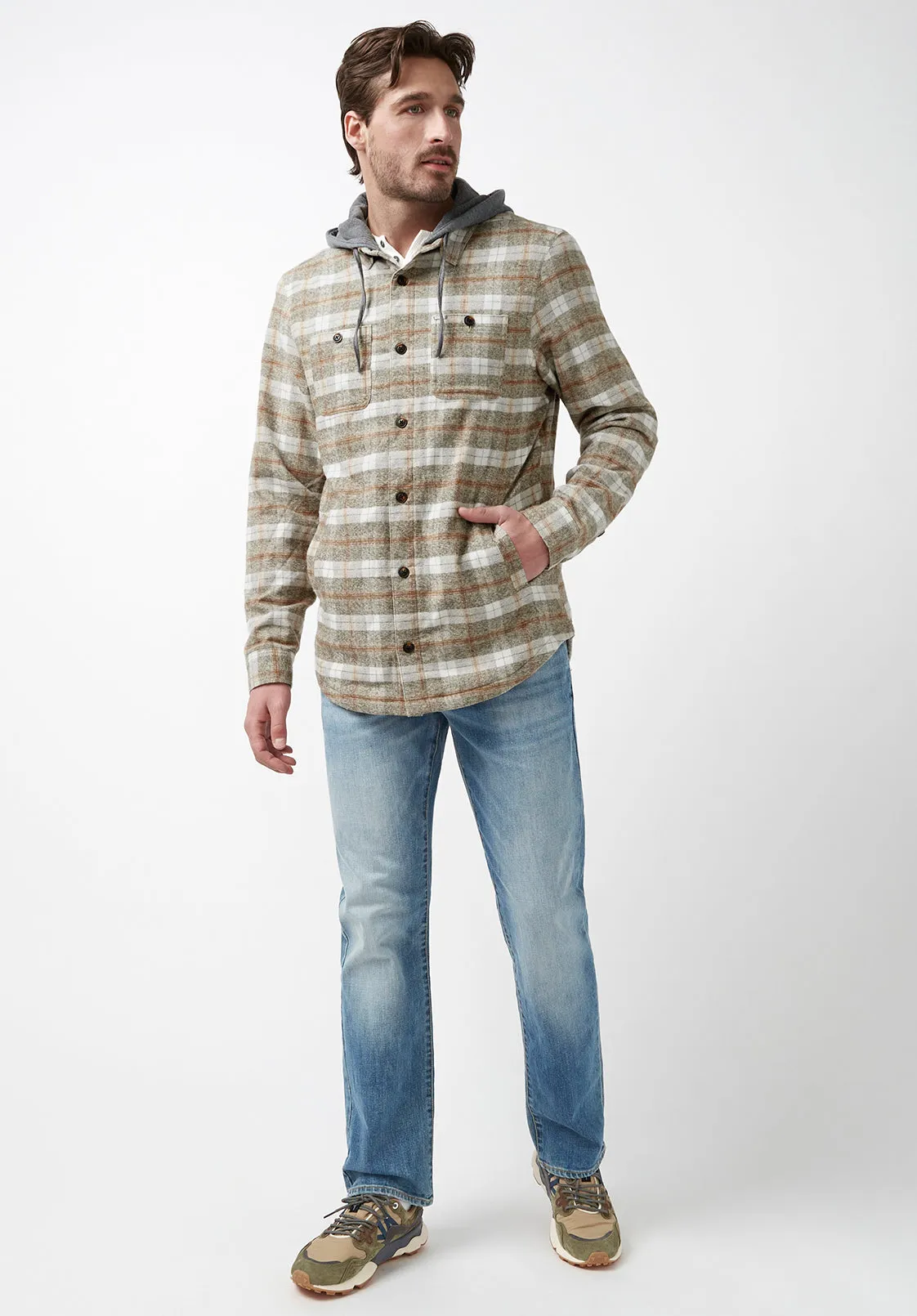 Sacket Men’s Hoodie Shacket in Grey Fern Plaid - BM24151