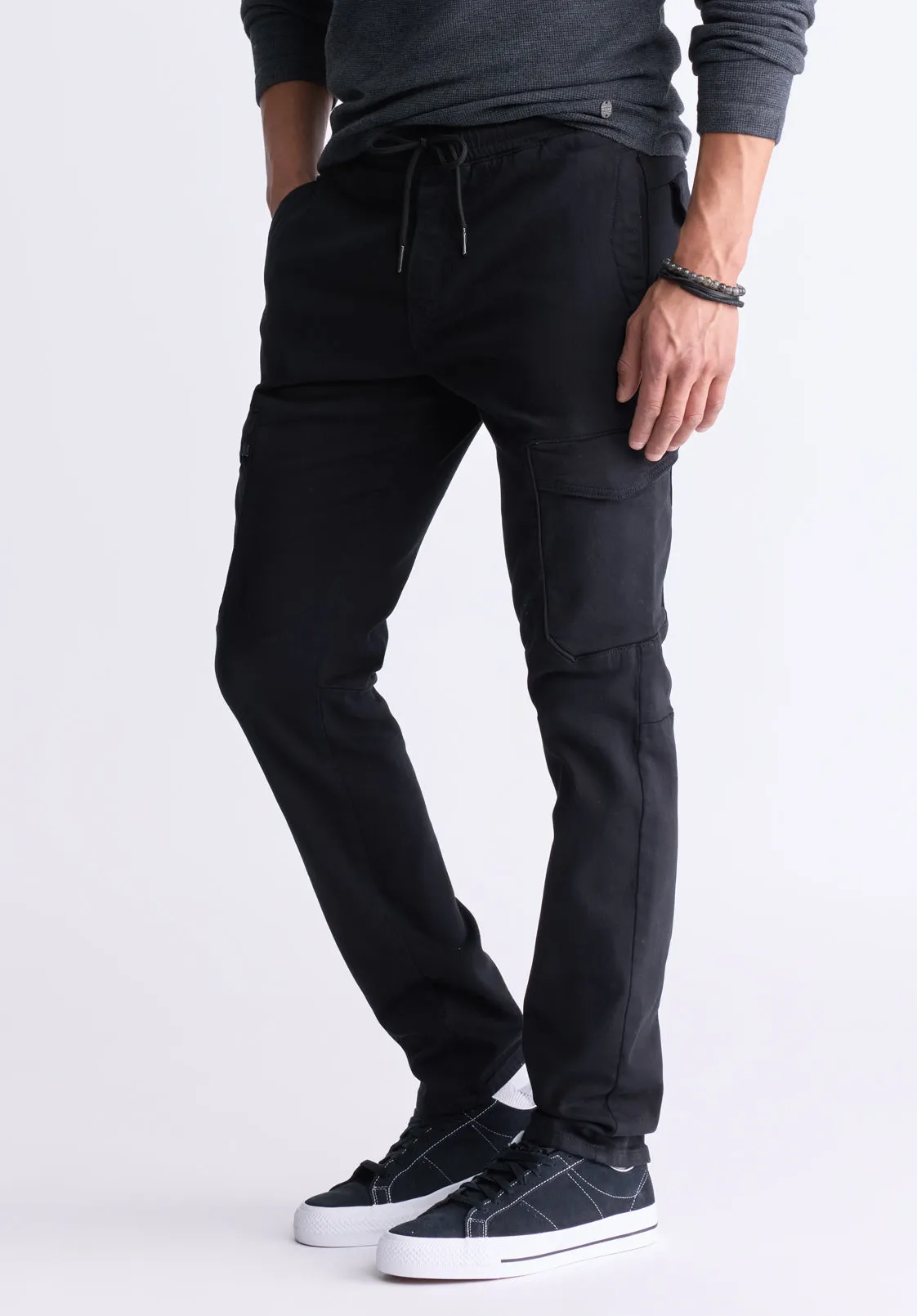 Slim Tapered Jim Men's Fleece Pants, Black - BM26010