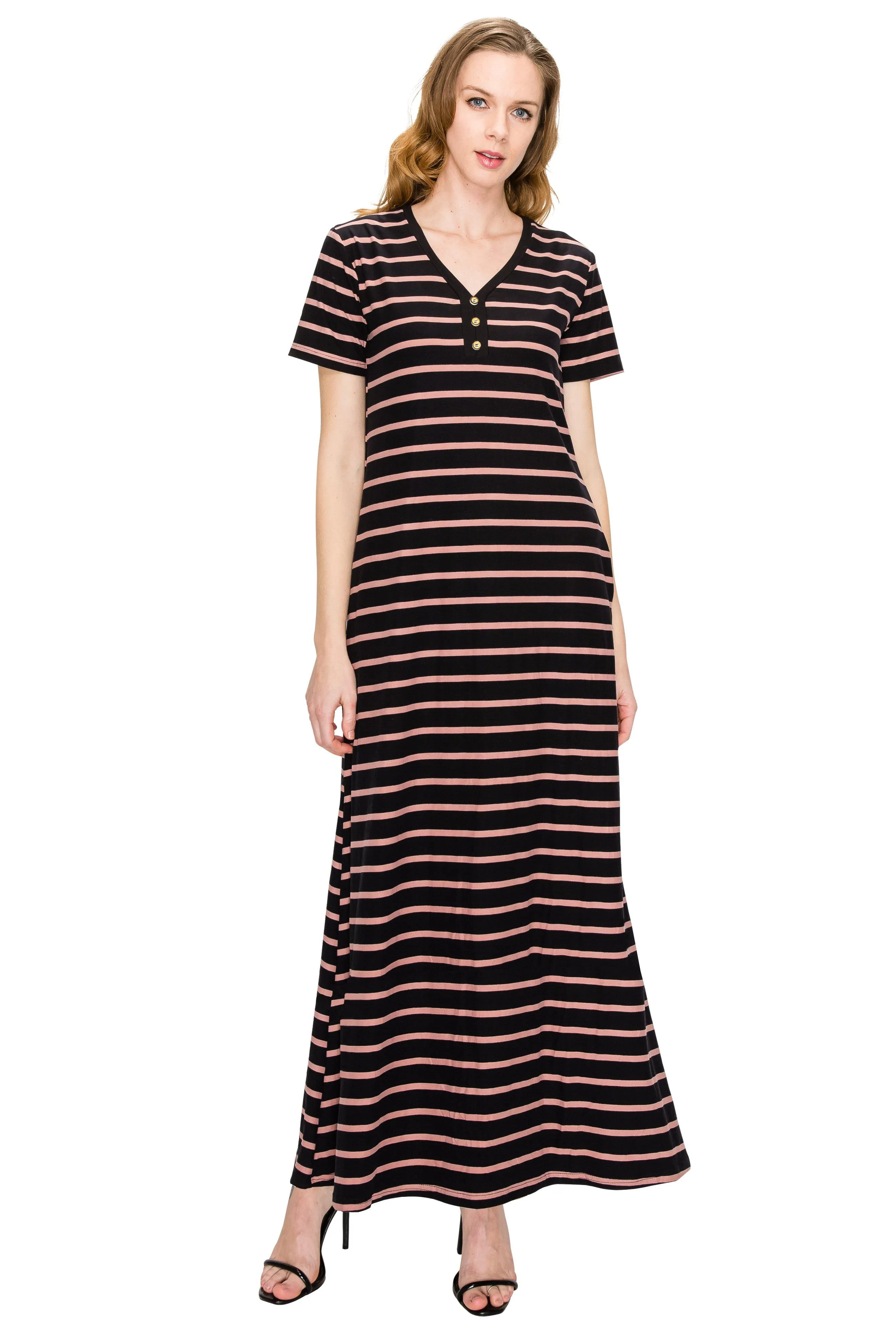 V Neck Short Sleeve Maxi Dress