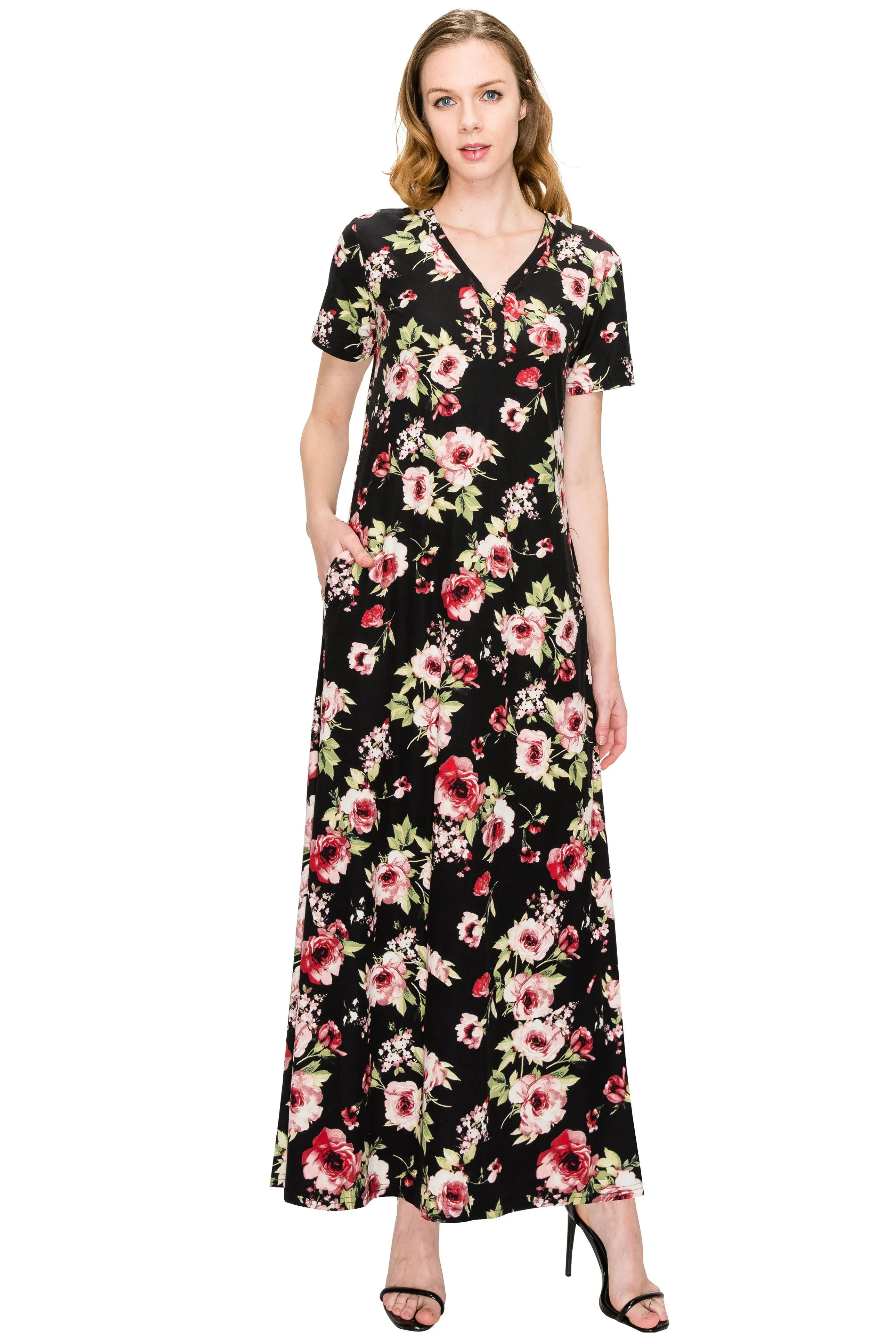 V Neck Short Sleeve Maxi Dress