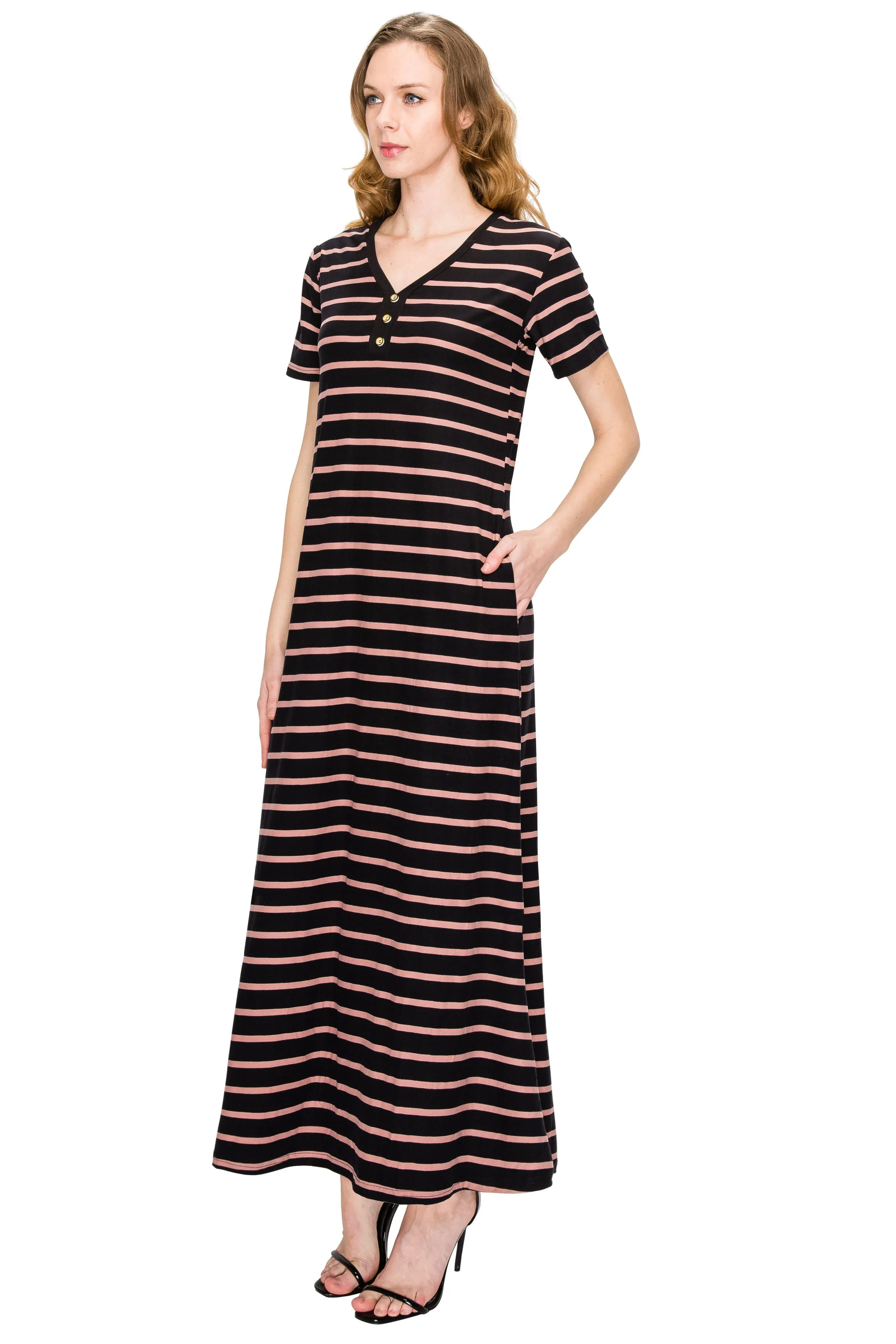 V Neck Short Sleeve Maxi Dress