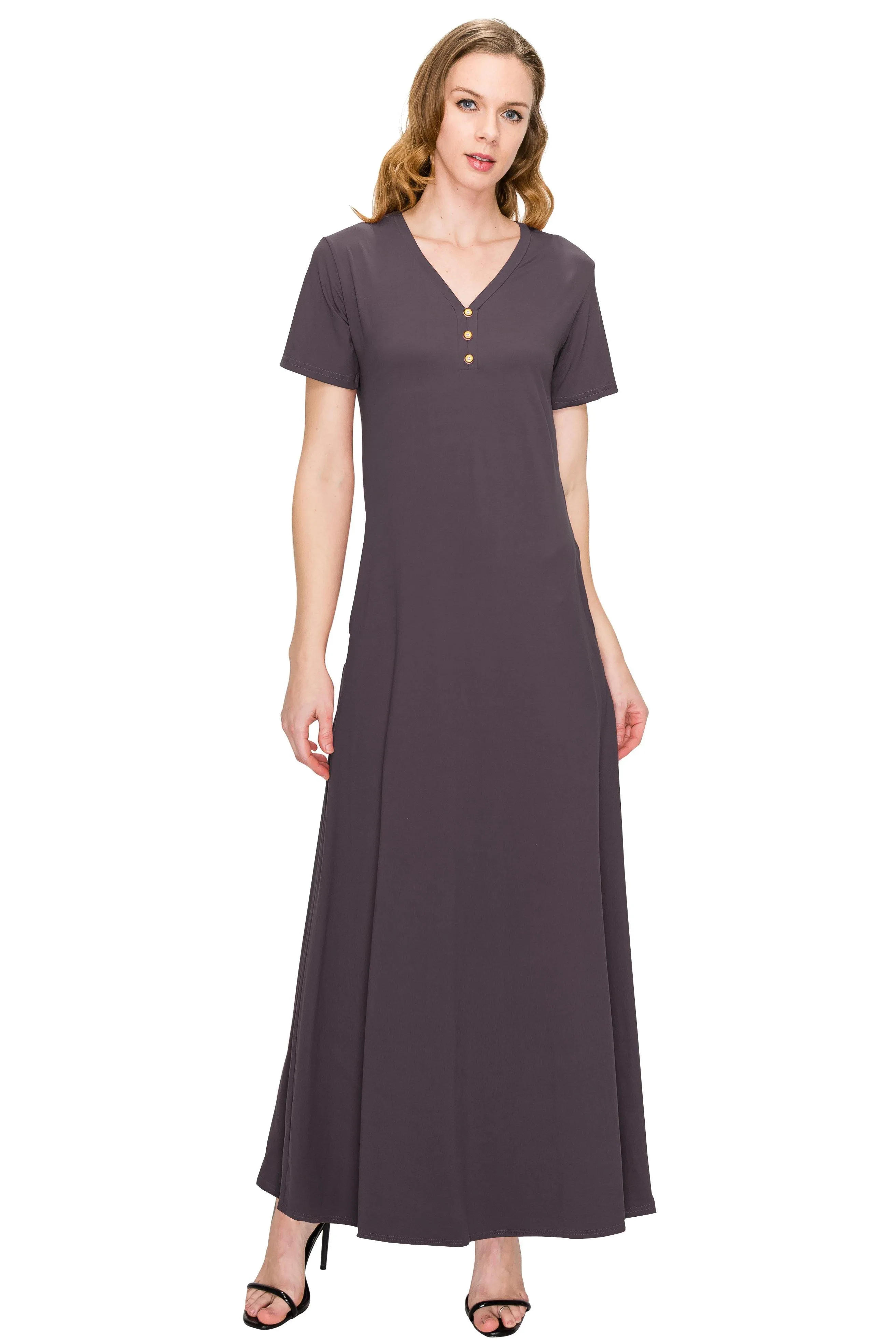 V Neck Short Sleeve Maxi Dress