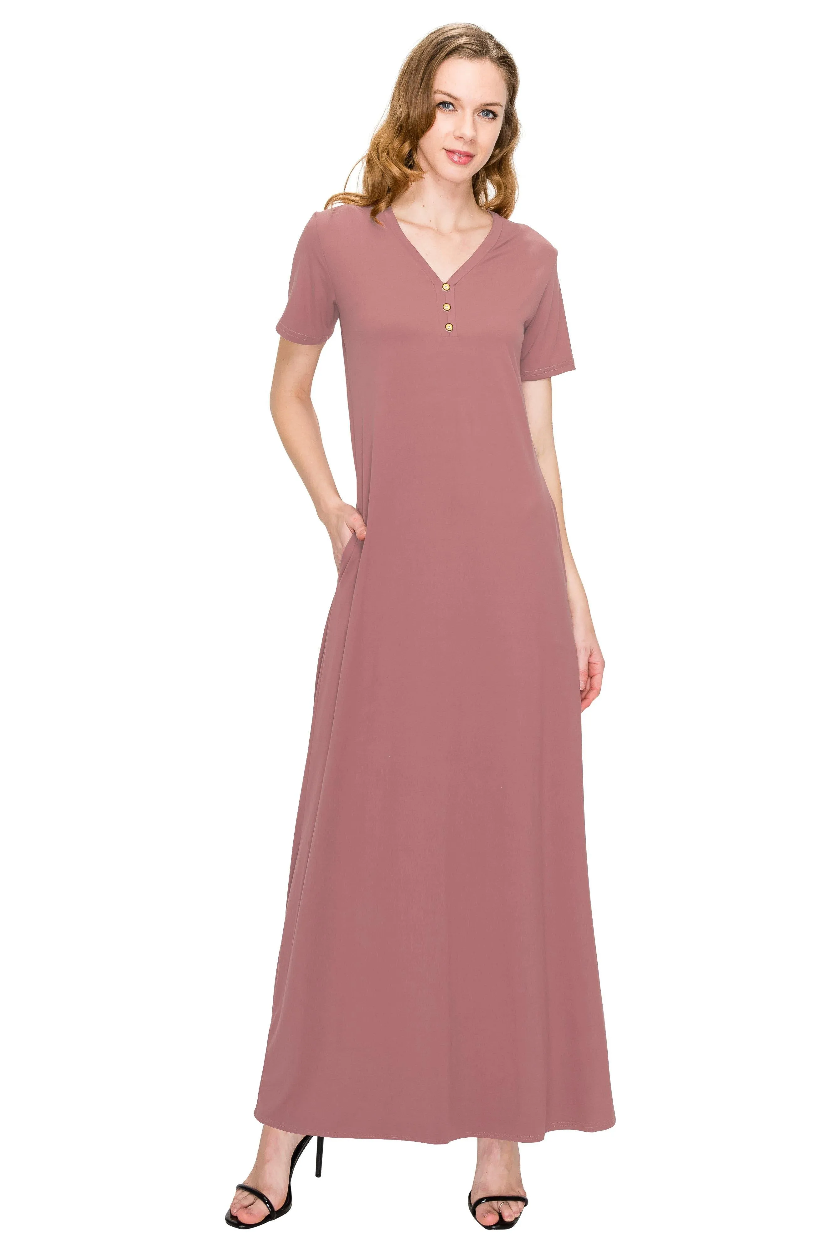 V Neck Short Sleeve Maxi Dress