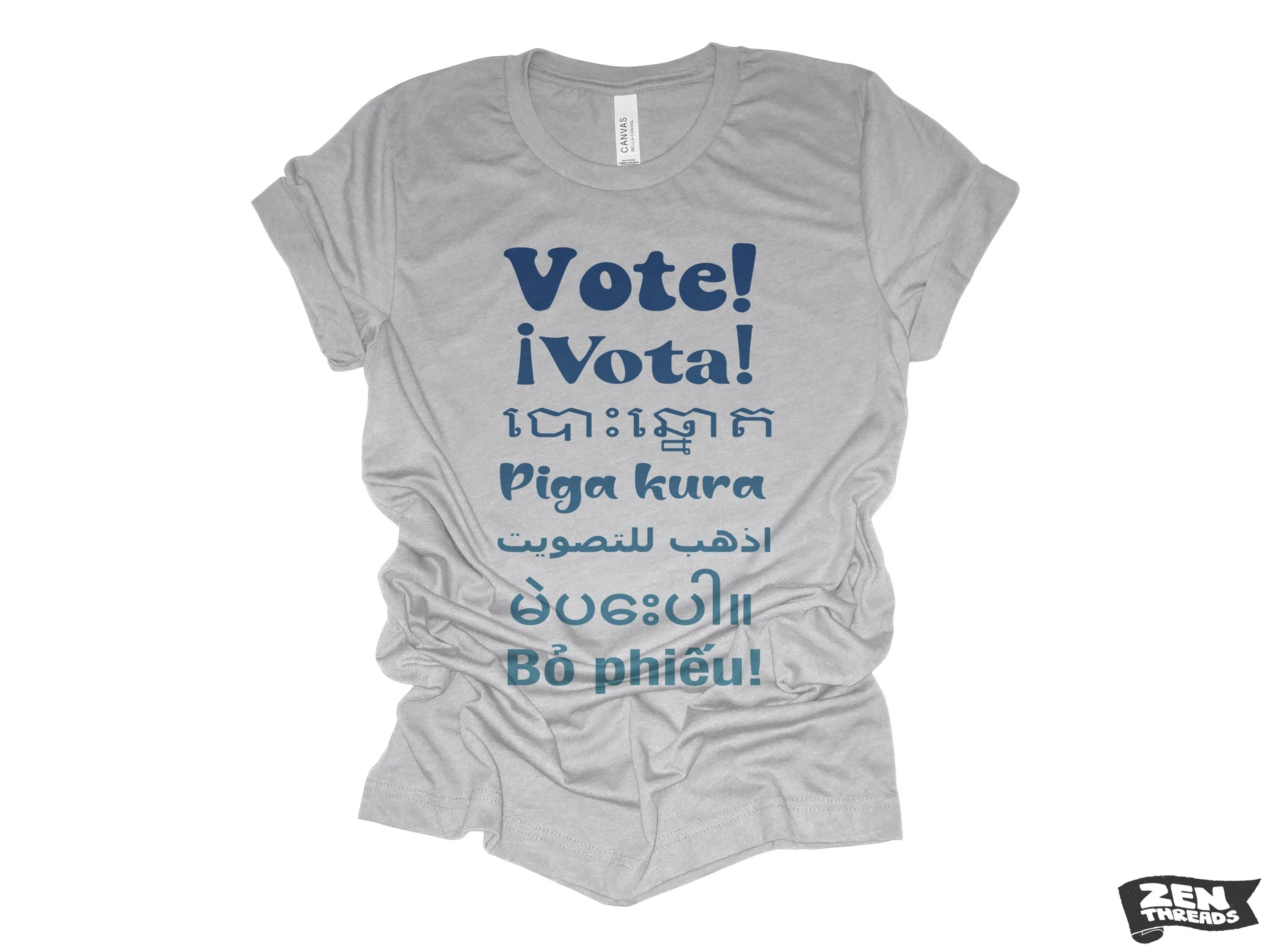 VOTE! !Vota unisex mens women's t shirt eco soft printed custom color Bella Canvas 3001 tee voting day empowerment different languages