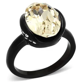 WildKlass Stainless Steel Halloween Ring IP Black Women Top Grade Crystal Light Smoked